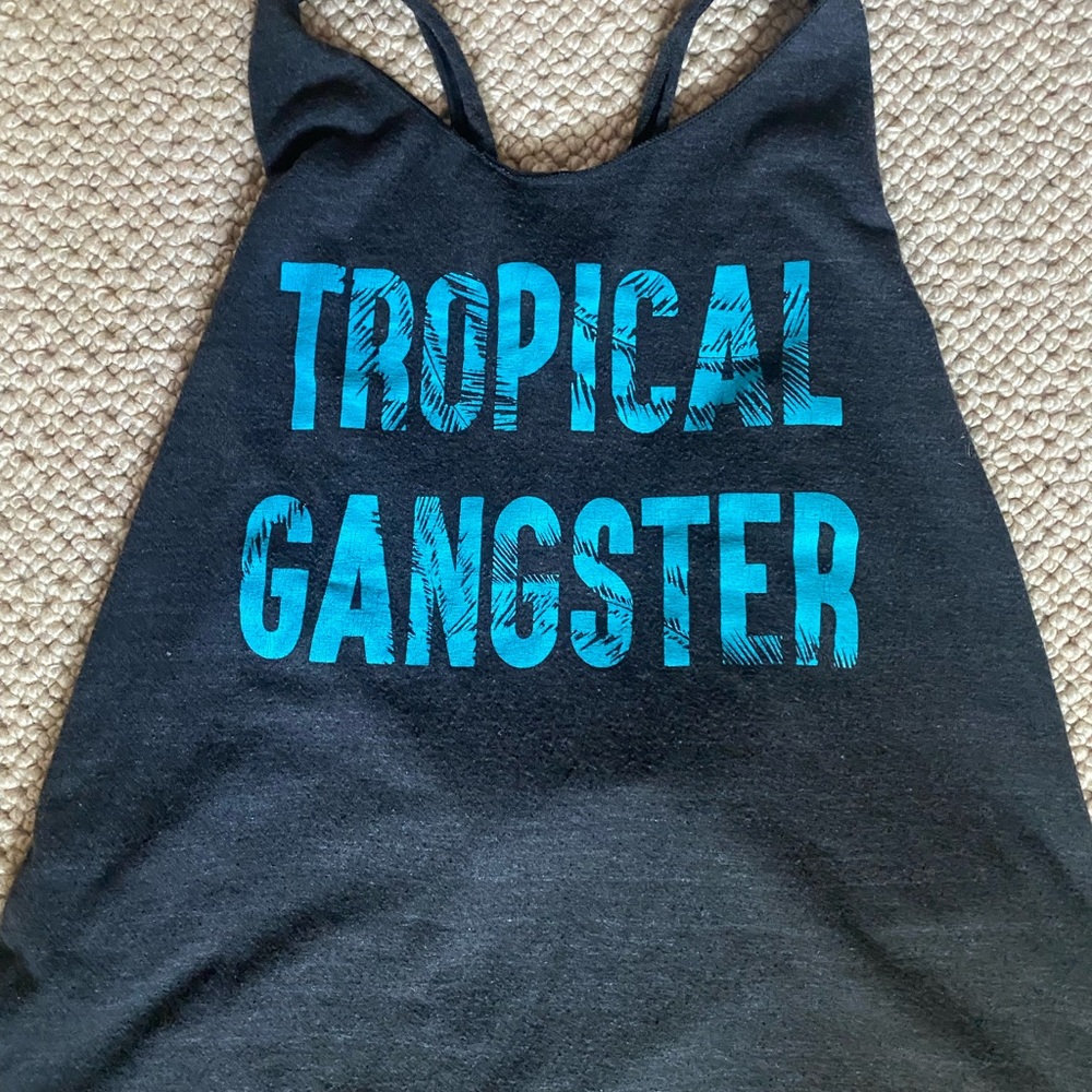 Gray Tank Top with Blue Graphic